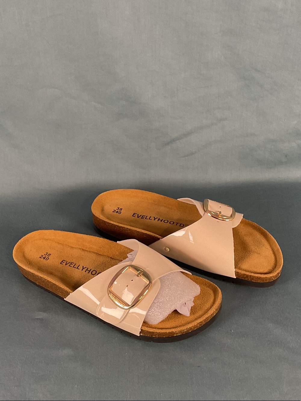 Slide Sandals in white with Gold Buckle